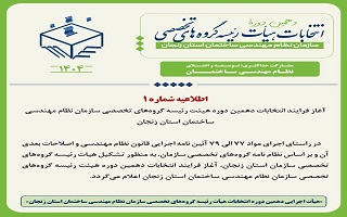 آغاز فرایند اﻧﺘﺨﺎﺑﺎت دهمین دوره هیئت رﺋﯿﺴﻪ ﮔﺮوه ﻫﺎی ﺗﺨﺼﺼﯽ ﺳﺎزﻣﺎن ﻧﻈﺎم ﻣﻬﻨﺪﺳﯽ ﺳﺎﺧﺘﻤﺎن اﺳﺘﺎن زﻧﺠﺎن